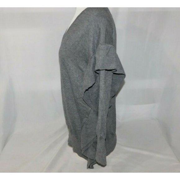 Zara Womens M Oversized Gray Flounce Ruffle Detail Sweater V Neck - Picture 6 of 7